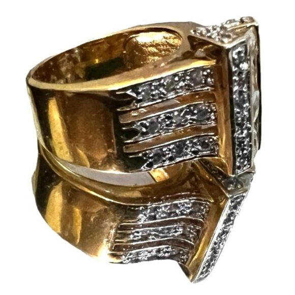 Diamond Embellished Baguette Gold Ring Sz 10 Womens Cubic Zirconia Gorgeous Dazz - Picture 2 of 9